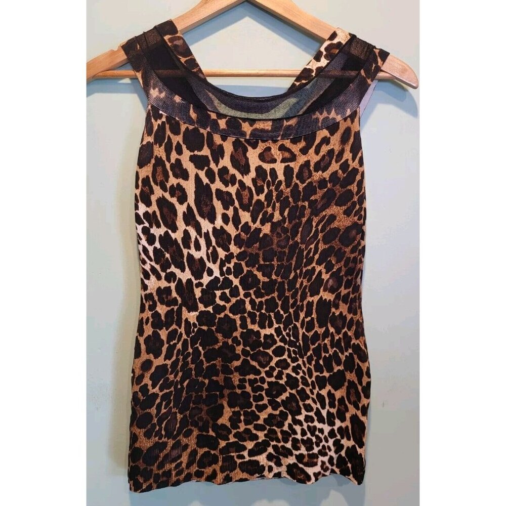 Y2K Cache Brown Black Animal Print Mesh Accent Sleeveless Top Sz XS